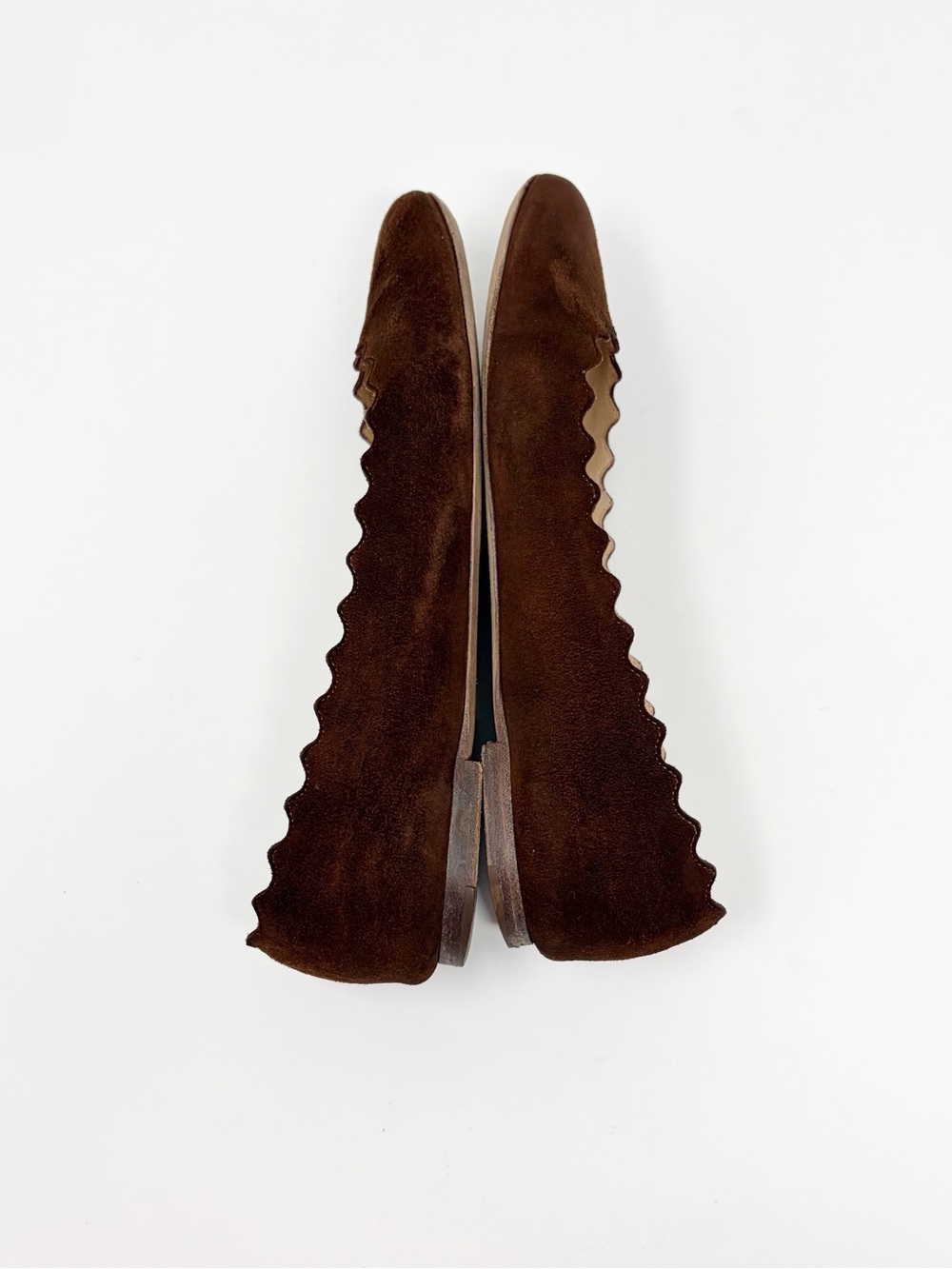 Chloe Scalloped-Edge Suede Ballet Flats in Dark Brown size 37.5 - Picture 6 of 11